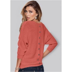 Peach Button Spine Detail Sweater